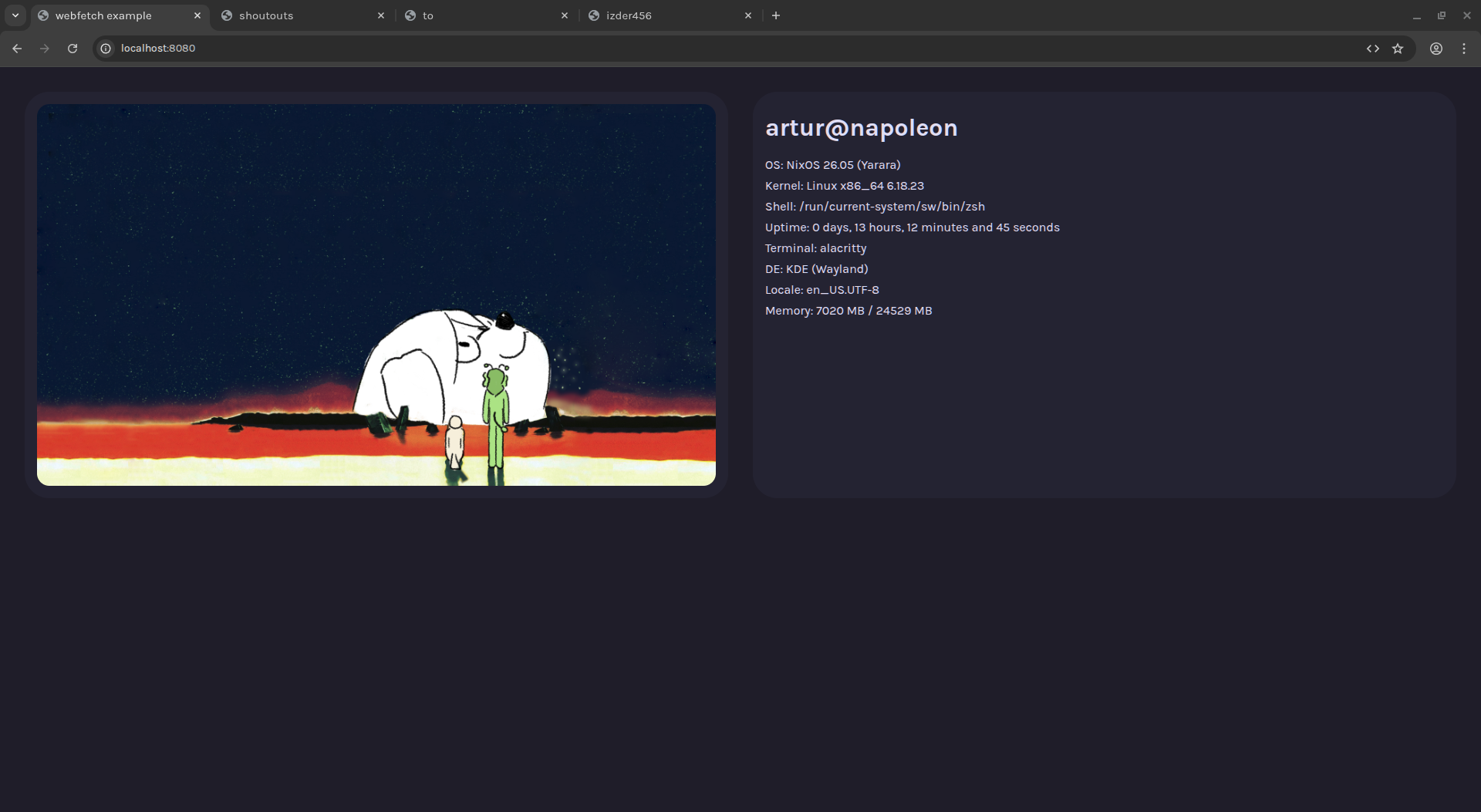 An example of webfetch running on Chromium